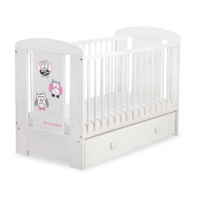 Babybett mit Schublade MAXI 120x60cm Eulen Rosa Grau
