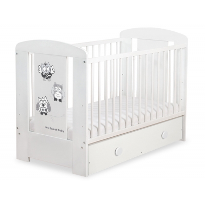 Babybett mit Schublade MAXI 120x60cm Eulen Grau