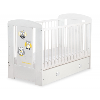 Babybett mit Schublade MAXI 120x60cm Eulen Grau Gelb
