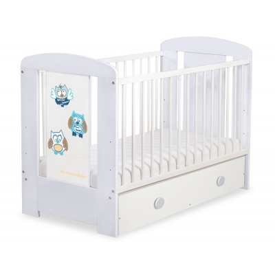 Grau Weiß Babybett mit Schublade MAXI 120x60cm Eulen