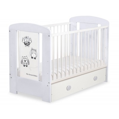 Babybett mit Schublade MAXI 120x60cm Eulen Grau