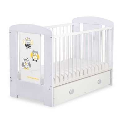 Babybett mit Schublade MAXI 120x60cm Eulen Grau Gelb