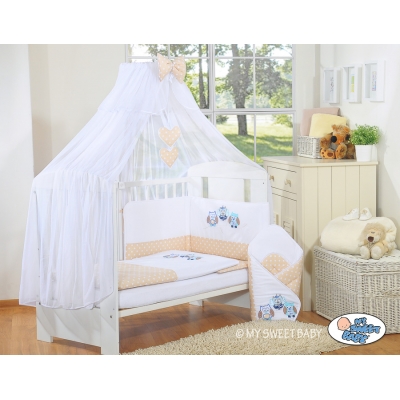 Babybett Moskitonetz aus Chiffon -  Eulen Bigi Zibi & Adele beige