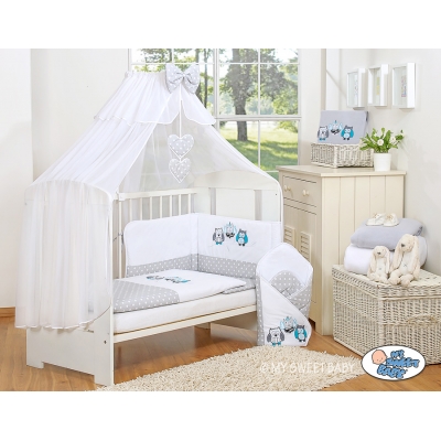 Babybett Moskitonetz aus Chiffon -  Eulen Bigi Zibi & Adele grau
