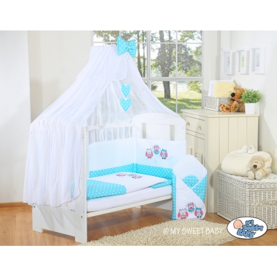 Babybett Moskitonetz aus Chiffon -  Eulen Bigi Zibi & Adele türkis