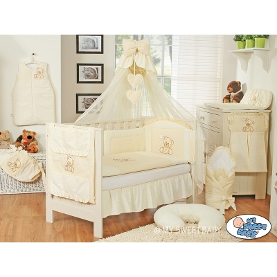 Babybett Moskitonetz aus Chiffon - Bär mit Schleife creme