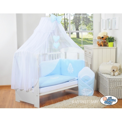 Babybett Moskitonetz aus Chiffon - Glamour blau-weiß