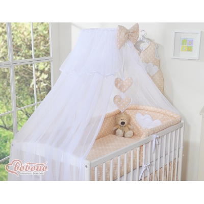 Babybett Moskitonetz aus Chiffon - Hängende Herzen Beige-Punktemuster