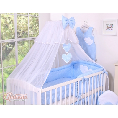 Babybett Moskitonetz aus Chiffon - Hängende Herzen Blau-Punktemuster