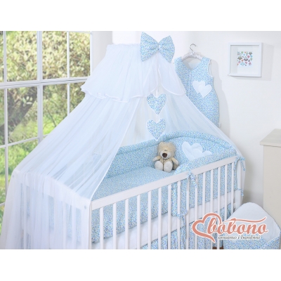 Babybett Moskitonetz aus Chiffon - Hängende Herzen blaue Blümchen