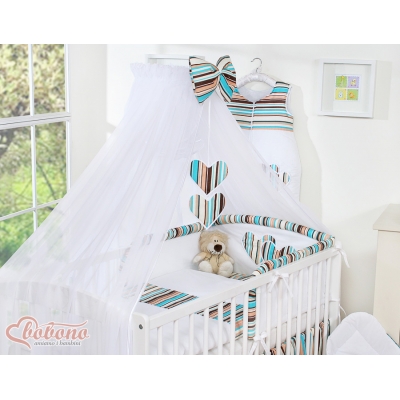 Babybett Moskitonetz aus Chiffon - Hängende Herzen braun gestreift