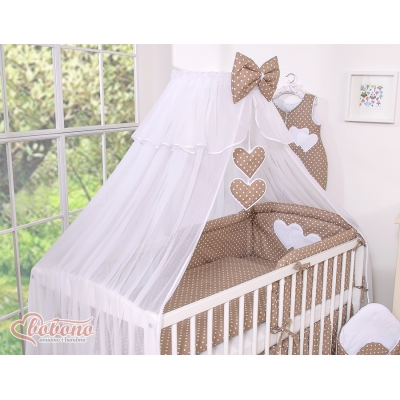 Babybett Moskitonetz aus Chiffon - Hängende Herzen Braun-Punktemuster