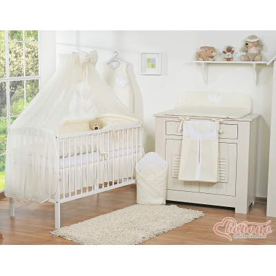 Babybett Moskitonetz aus Chiffon - Hängende Herzen creme