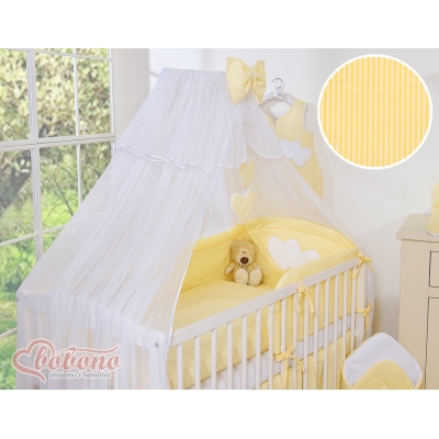Babybett Moskitonetz aus Chiffon - Hängende Herzen gelb gestreift