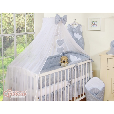 Babybett Moskitonetz aus Chiffon - Hängende Herzen Grau-Punkmuter