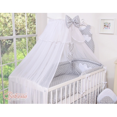 Babybett Moskitonetz aus Chiffon - Hängende Herzen Grau-Punktemuster