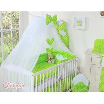 Babybett Moskitonetz aus Chiffon - Hängende Herzen Grün-Punktemuster