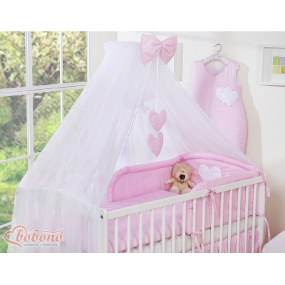 Babybett Moskitonetz aus Chiffon - Hängende Herzen Rosa-Punkmuster