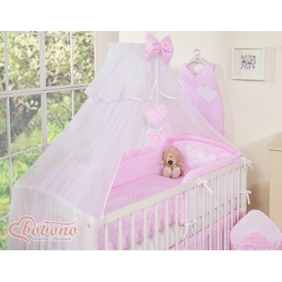 Babybett Moskitonetz aus Chiffon - Hängende Herzen Rosa-Punkmuster