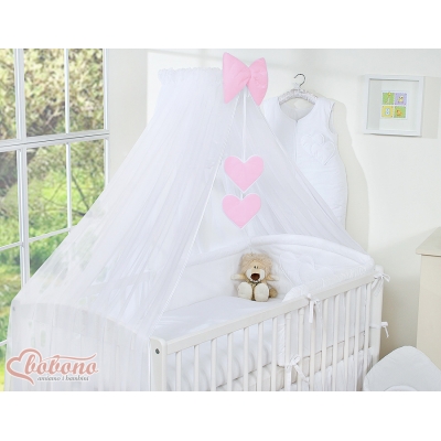 Babybett Moskitonetz aus Chiffon - Hängende Herzen weiß