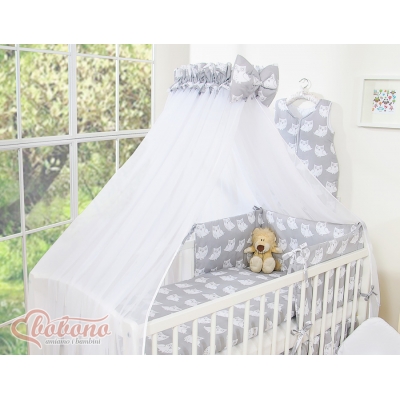 Babybett Moskitonetz aus Chiffon - Simple Eulen grau