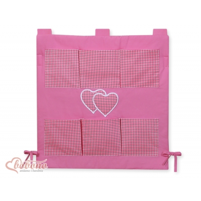 Babybett Tasche - Hängende Herzen dunkel rosa kariert