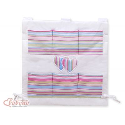 Babybetttasche - Hängende Herzen lila gestreift