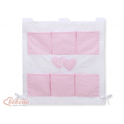 Babybetttasche - Hängende Herzen rosa kariert