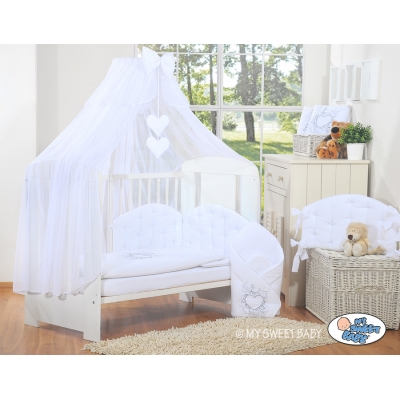 Babybettwäsche 90x120 100x135 Set 5-tlg mit Moskitonetz - Chic weiß