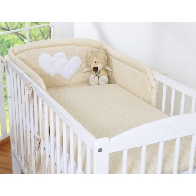 Babybettwäsche Set 2-tlg - Hängende Herzen Beige-Punktemuster