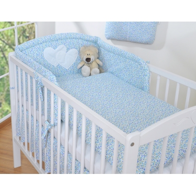 Babybettwäsche Set 2-tlg - Hängende Herzen blaue Blümchen