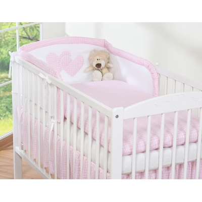Babybettwäsche Set 3-tlg - Hängende Herzen rosa kariert