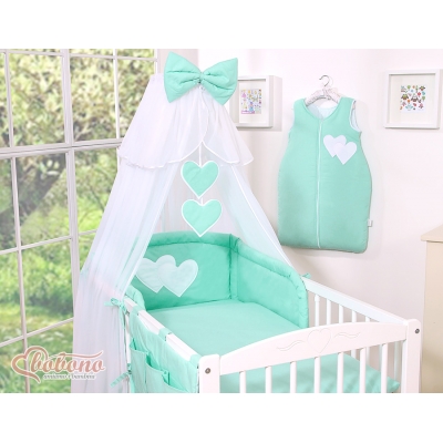 60x120 Babybettwäsche Set 5-tlg - Hängende Herzen Minze