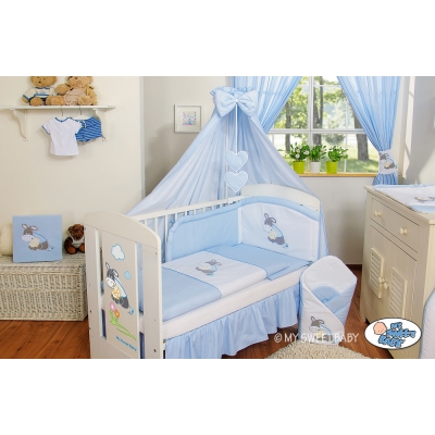 Babybettwäsche Set 5-tlg mit Himmel - Esel Luca blau