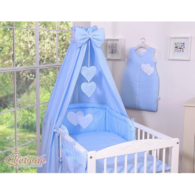 Baby Bettwäsche Set 60x120  5-tlg mit Himmel - Hängende Herzen Blau-Punktemuster