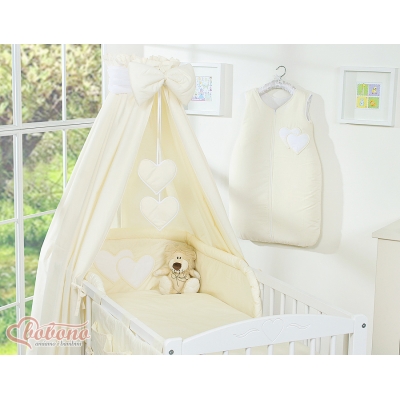 Babybettwäsche Set 5-tlg mit Himmel - Hängende Herzen creme