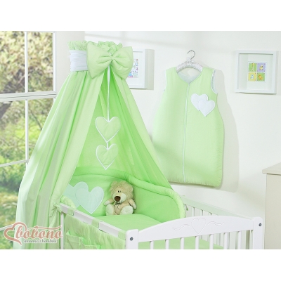 Babybettwäsche Set 5-tlg mit Himmel - Hängende Herzen grün