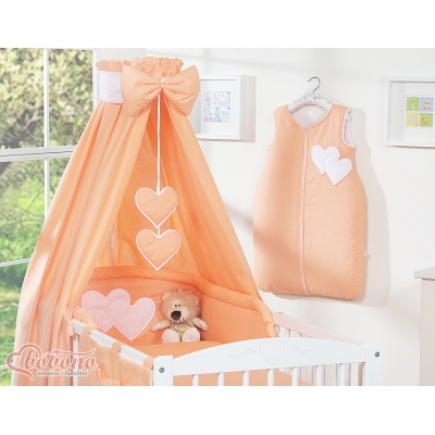 Baby Bettwäsche Set 5-tlg mit Himmel - Hängende Herzen pfirsich