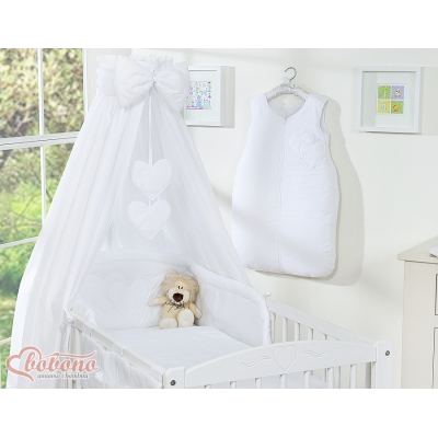 Babybettwäsche Set 5-tlg mit Himmel - Hängende Herzen weiß