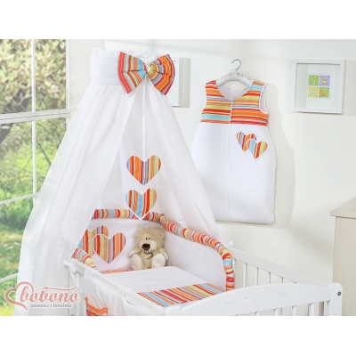 Babybettwäsche Set 5-tlg mit Himmel - Hängende Herzenorange gestreift