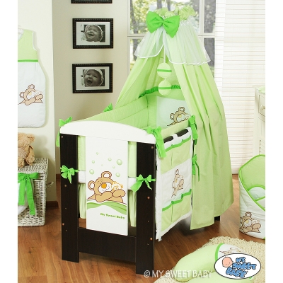 Babybettwäsche Set 5-tlg mit Himmel (L60) - Teddy Bär Barnaba grün