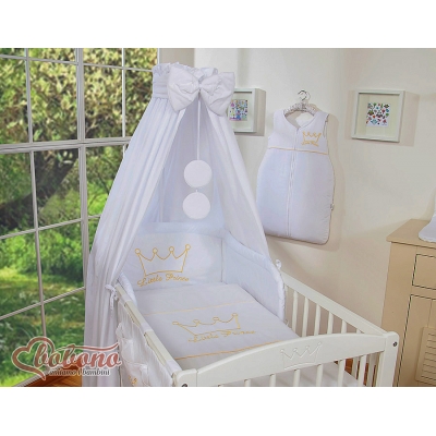 Babybettwäsche Set 5-tlg mit Himmel - Little Prince/Princess weiß