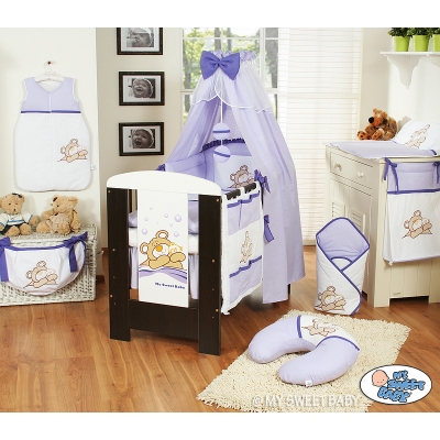 Babybettwäsche Set 5-tlg mit Himmel (S70) - Teddy Bär Barnaba lila