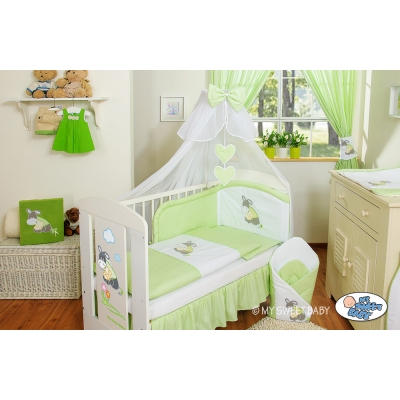 Babybettwäsche Set 5-tlg mit Mositonetz - Esel Luca grün