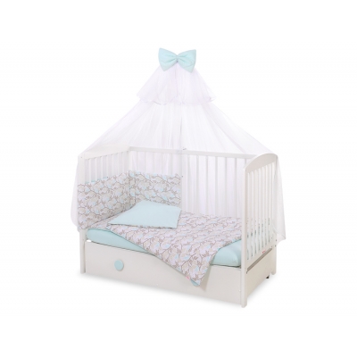 Babybettwäsche Set 5-tlg mit Moskitonetz - beige Blätter