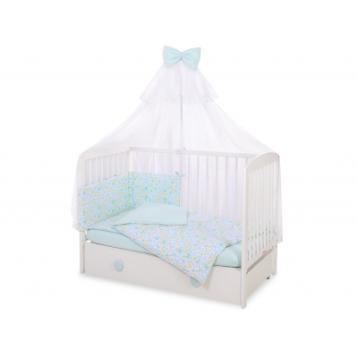 Babybettwäsche Set 5-tlg mit Moskitonetz - blau Schmetterlinge