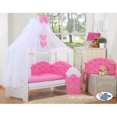 Babybettwäsche Set 5-tlg mit Moskitonetz - Chic dunkel rosa