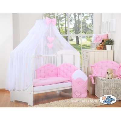 Babybettwäsche Set 5-tlg mit Moskitonetz - Chic hell rosa
