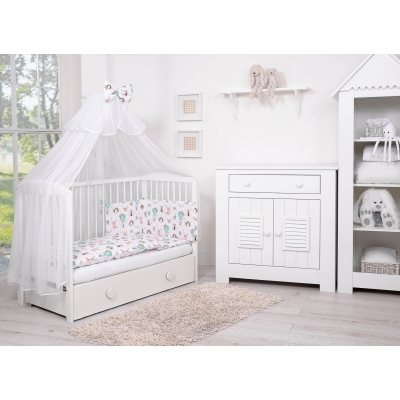 Babybettwäsche Set 5-tlg mit Moskitonetz - Füchse beige