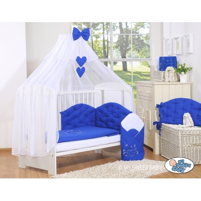 Babybettwäsche Set 5-tlg mit Moskitonetz für Babybett - Chic dunkelblau